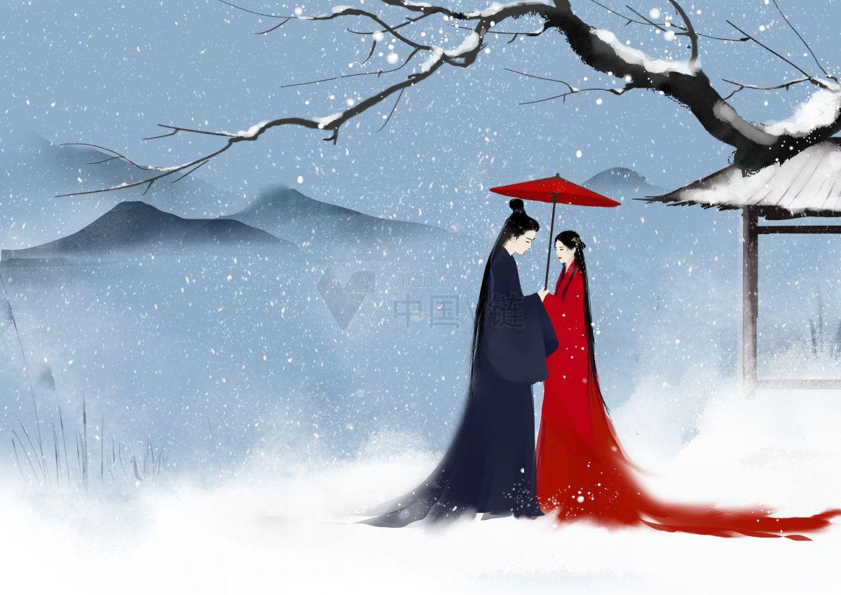 冬季女性连衣裙：红色、白色和蓝色的时尚艺术插图