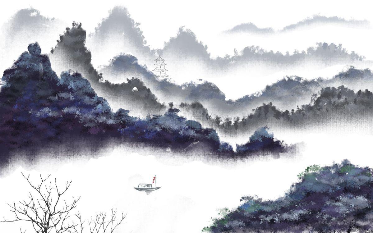 雾中画家：自然景观的水墨画